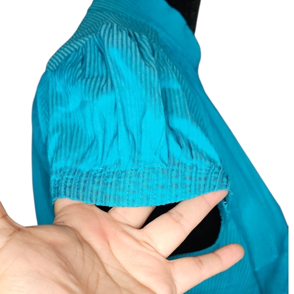 Express Design Studio Y2K Teal Office Siren Blouse - Size S - Picture 3 of 4